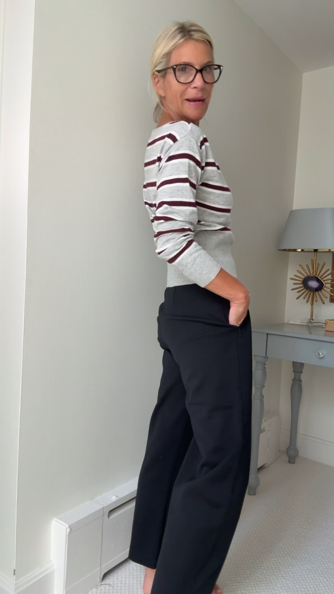 If you girls remember my “five pounds lighter” pants, Target just gave us the comfy version — they’re actually SWEATPANTS. Add that soft little boatneck sweater and this might be my favorite Target outfit of the entire haul.