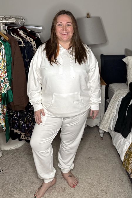 Jess's first Amazon fashion fail. She loved the quality of these sweatpants and liked the sweatshirt okay but overall the look was see-through in this bright white color. For reference she is wearing a size XXL in both pieces!

#LTKunder50 #LTKcurves #LTKstyletip