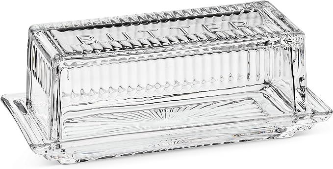 Abbott Collection Quarter Lb Glass Butter Dish with Cover, 7 inches Long, Clear | Amazon (US)