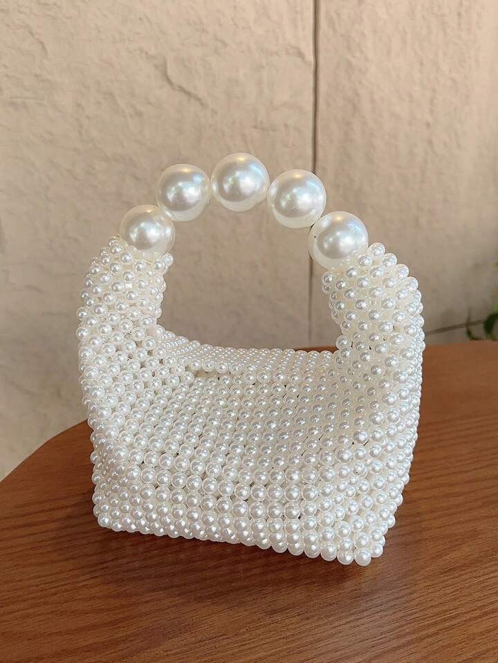 Beaded faux Pearl Evening Handbags, Mini Woven Prom Purse, Elegant Clutch Bag For Wedding Party | SHEIN
