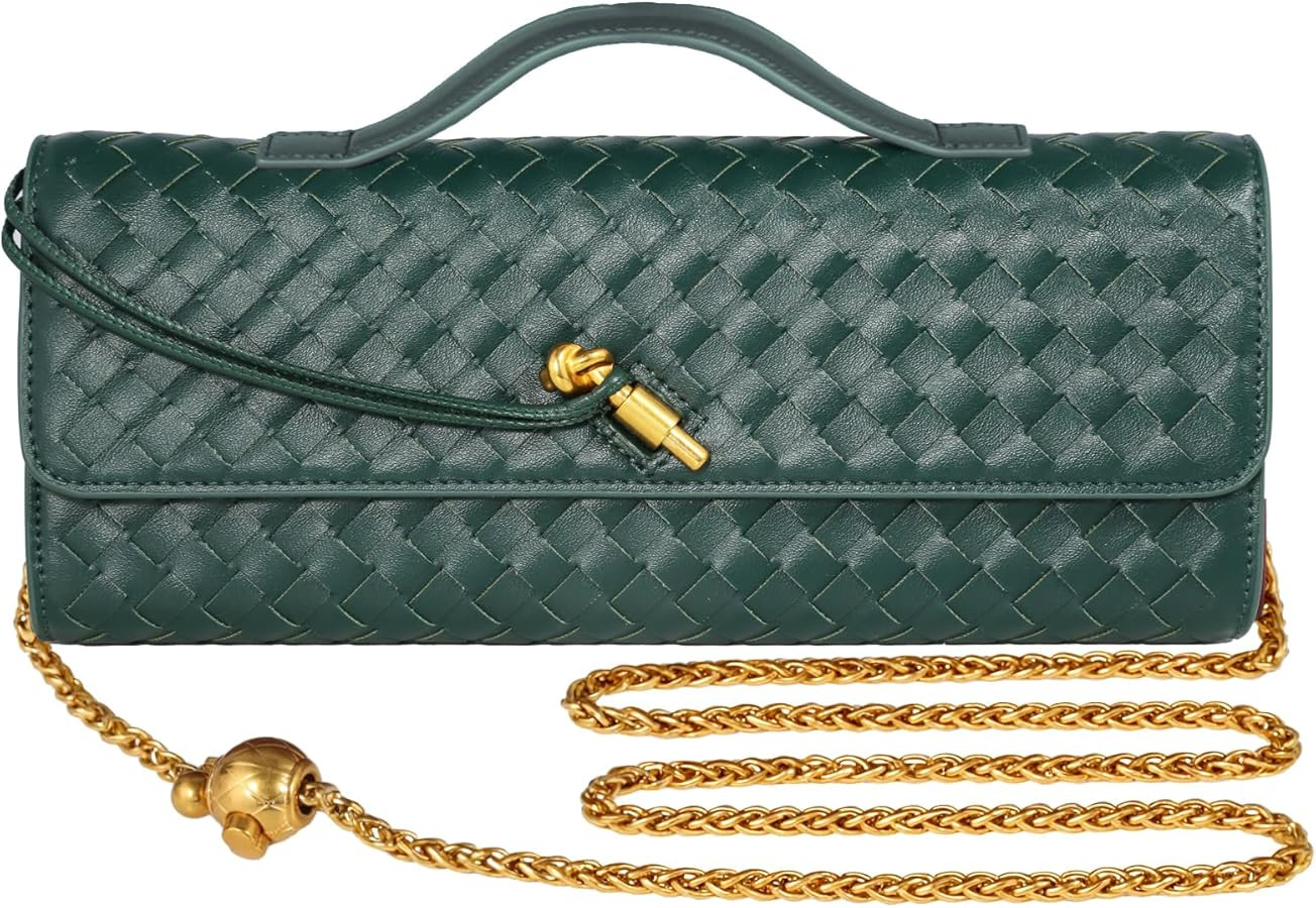 Woven Evening Bag Clutch Purses For Women, Woven Leather Crossbody Bag Purse For Women With Gold ... | Amazon (US)