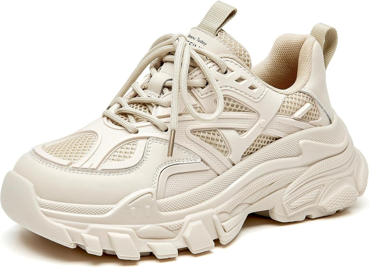 BEAU TODAY Chunky Sneakers for Women, Fashion Platform Sneakers Dad Shoes for Women, Casual Lace-... | Amazon (US)