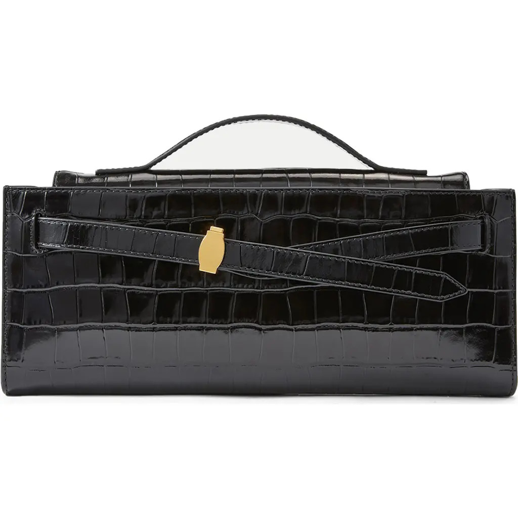 Veronica Beard Dash Croc Embossed Leather Shoulder Bag in Black at Nordstrom | Nordstrom