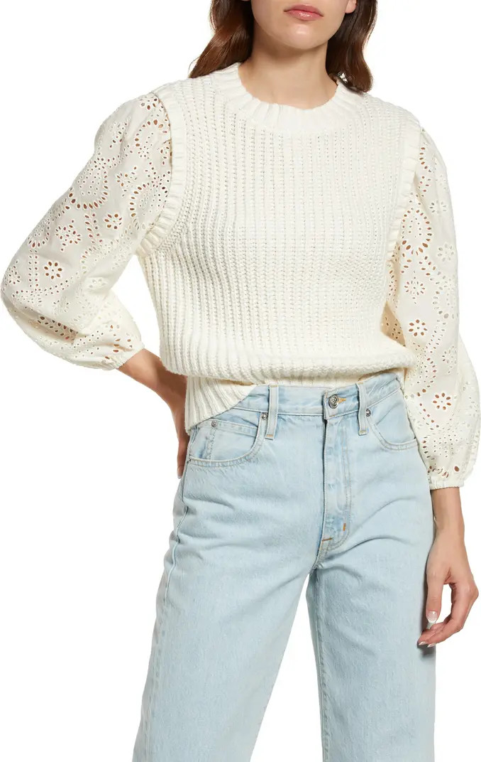 Rails Dhalia Eyelet Sleeve Sweater | Nordstrom | Nordstrom