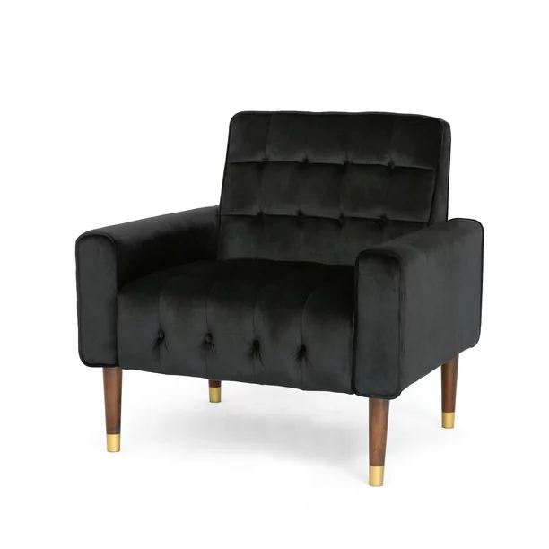 33" Black and Espresso Brown Contemporary Tufted Accent Chair with Arms - Walmart.com | Walmart (US)