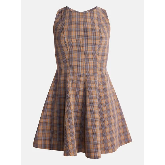 No Boundaries Fit and Flare Plaid Mini Dress, Women’s XXS-XXL | Walmart (US)