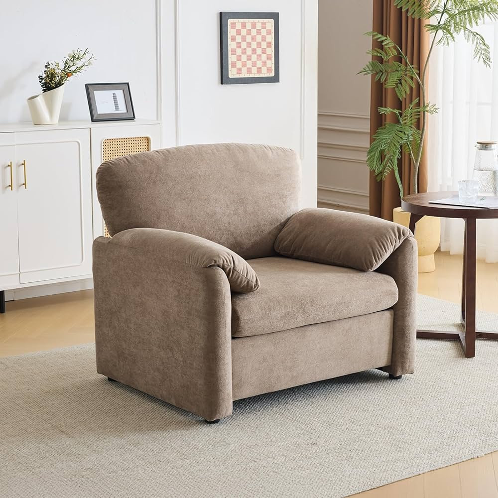 VINGLI Light Brown Accent Chair 38" Oversized Reading Chair Comfy Upholstered Lounge Armchair Sof... | Amazon (US)