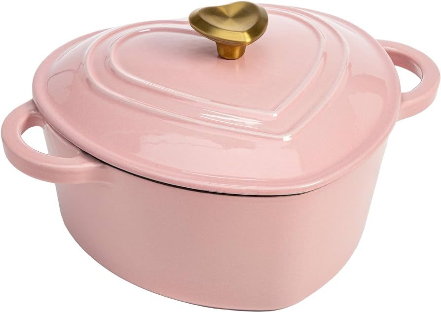 Paris Hilton Enameled Cast Iron Dutch Oven Heart-Shaped Pot with Lid, Dual Handles, Works on All ... | Amazon (US)