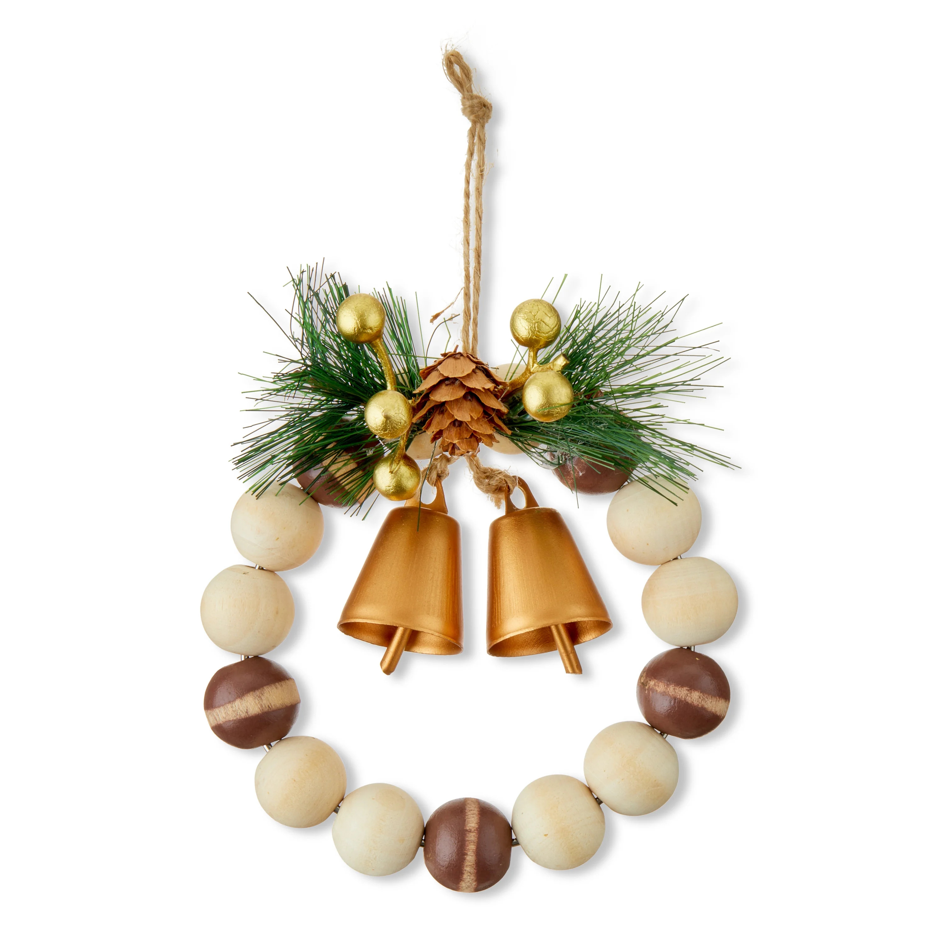 Beige Beaded Wreath with Copper Bells Christmas Ornament, 4.3 in, by Holiday Time | Walmart (US)