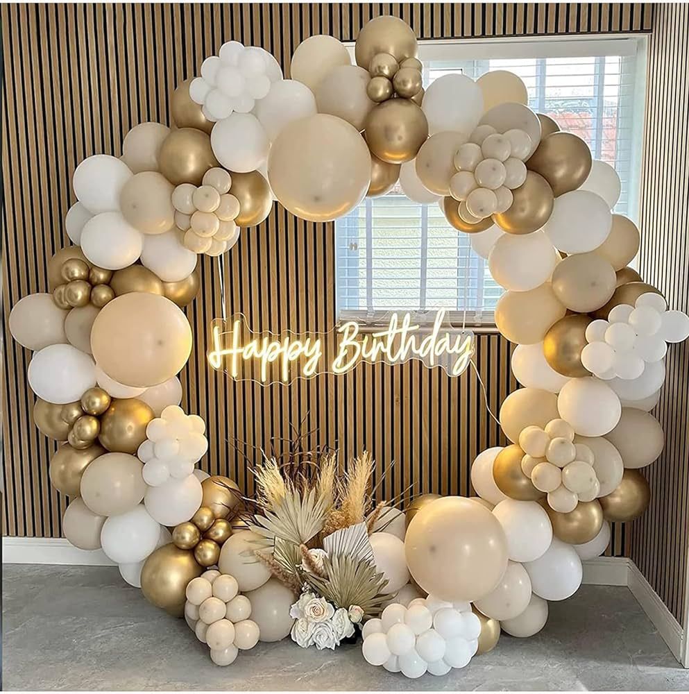 White Sand and Gold Balloons Arch Kit-158pcs Sand White Chrome Gold Balloons for Wedding Baby Sho... | Amazon (US)