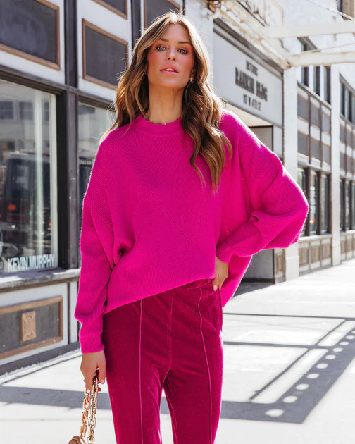 Bold Type Ribbed Pullover Sweater - Fuchsia | VICI