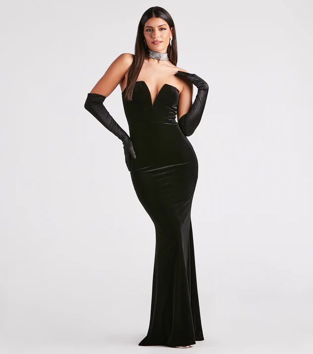 Gemma Rhinestone Collar Velvet Strapless Mermaid Dress | Windsor Stores