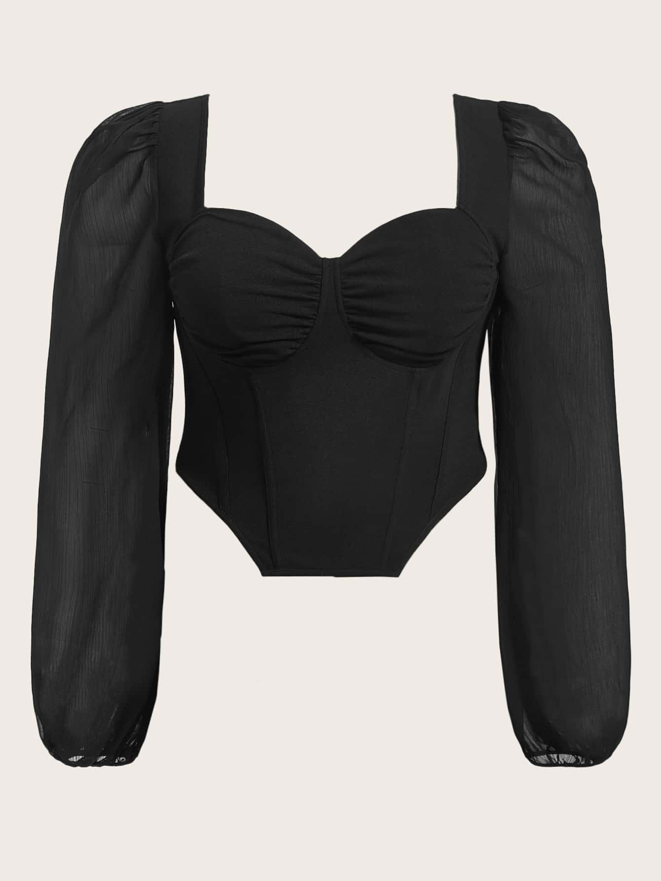 SHEIN Privé Plus Sweetheart Neck Lantern Sleeve Asymmetrical Hem Blouse | SHEIN