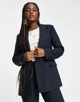 Pull&Bear double breasted blazer in pinstripe navy - part of a set | ASOS (Global)