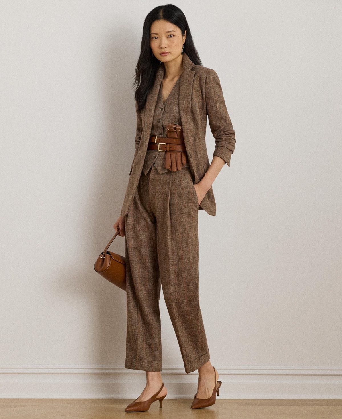 Lauren Ralph Lauren Women's Glen Plaid Pleated Cropped Pants - Brown/cinnamon/taupe Multi | Macy's