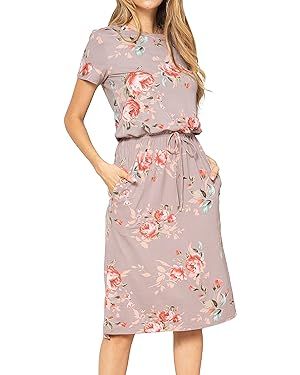Simier Fariry Womens Hide Belly Work Casual Midi Dresses with Pockets | Amazon (US)