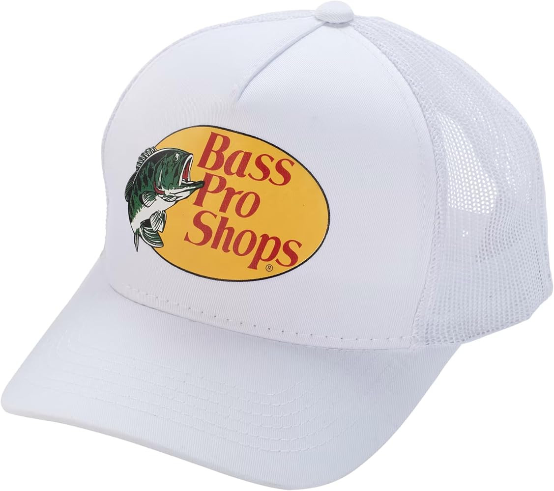 Bass Pro Shops Trucker Hat, Olive, 100% Polyester, Mesh Back Cap with Logo Patch (White) | Amazon (US)