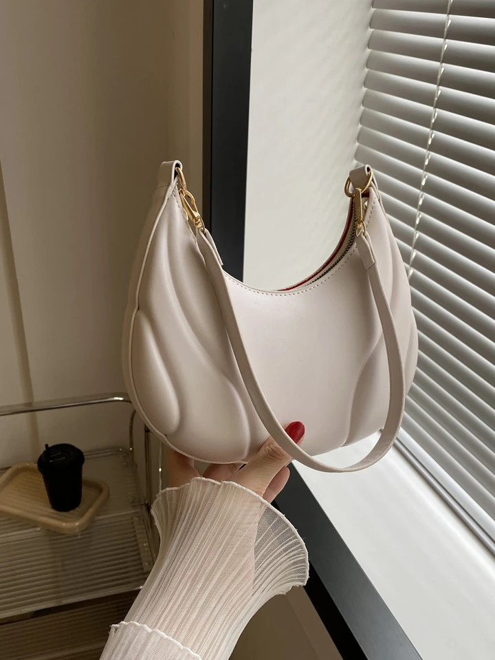Solid Color Hobo Bag With Pressed Detailing Fashion Shoulder Bag | SHEIN