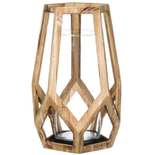 Geometric Wooden Vase Lantern - 8"l x 8"w x 12.5"h | Bed Bath & Beyond