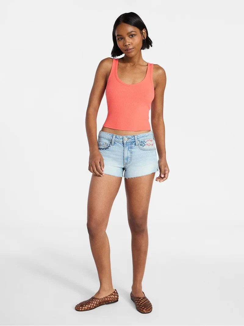 No Boundaries Embroidered Denim Shorts, 2'' Inseam, Women's 00-18 | Walmart (US)