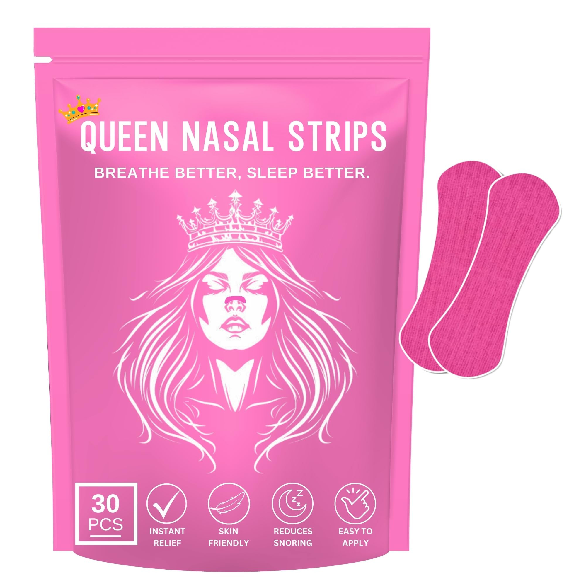 Queen Nasal Strips (30 Pack) Sleep Better - Helps with Snoring, Nasal Congestion & Exercise - Non... | Amazon (US)