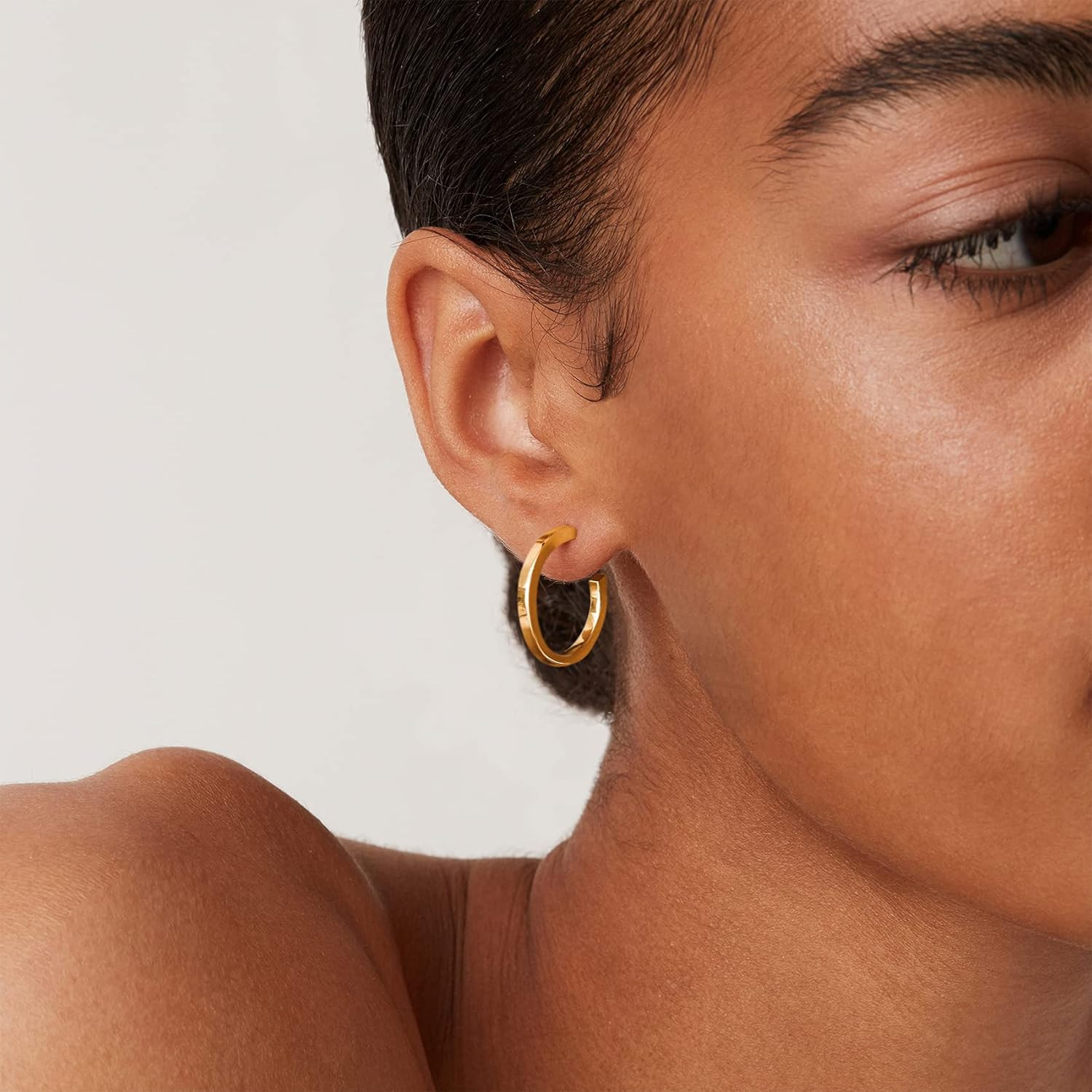 PAVOI 14K Gold Plated Sterling Silver Post Thin Square Edge Open Hoop | Womens Dainty Hoop Earrings  | Amazon (US)