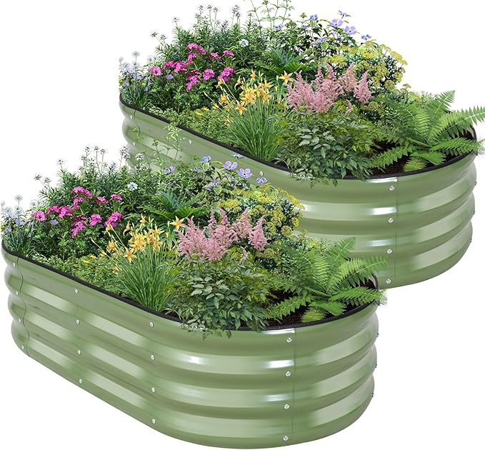 Galvanized Raised Garden Bed - 4×2×1ft (2 Packs) Planter Raised Beds for Gardening | Oval Metal... | Amazon (US)