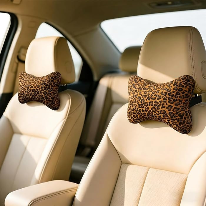 2PCS Leopard Car Headrest Pillow, Soft Breathable Plush Car Neck Support Pillow with Elastic Stra... | Amazon (US)