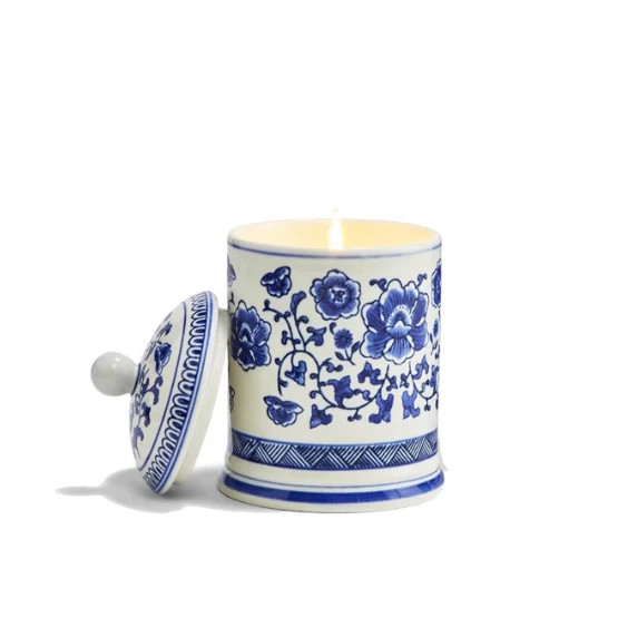 Chinoiserie Linen Lid Jar Candle | Sea Marie Designs