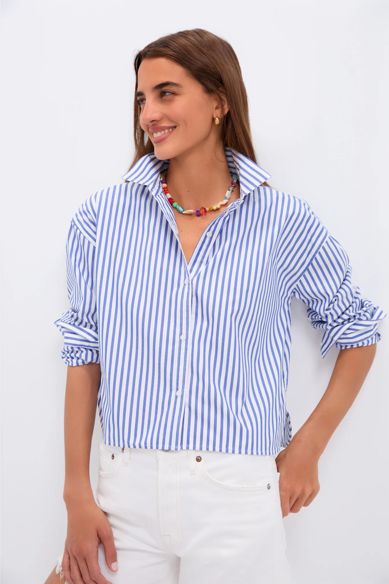 Blue Stripe Cropped Jasper Button Down | Tuckernuck (US)