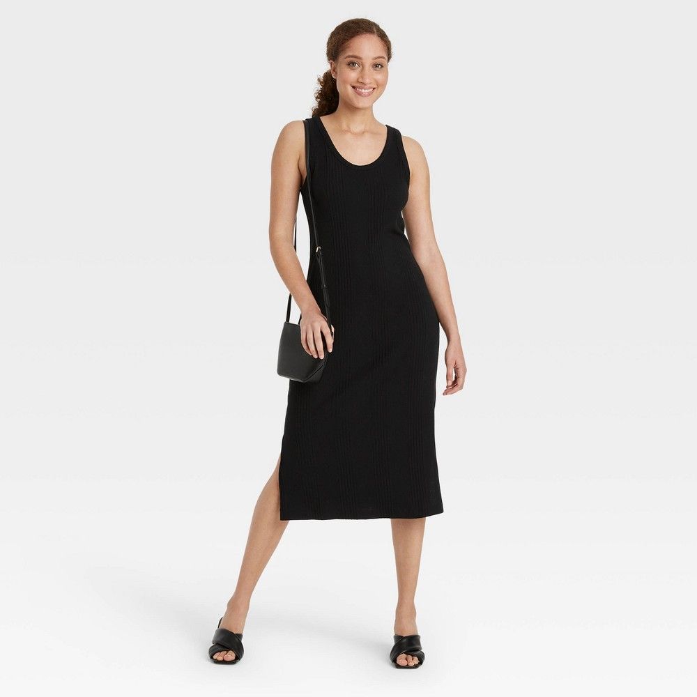 Women's Rib Knit Tank Dress - A New Day Black L | Target