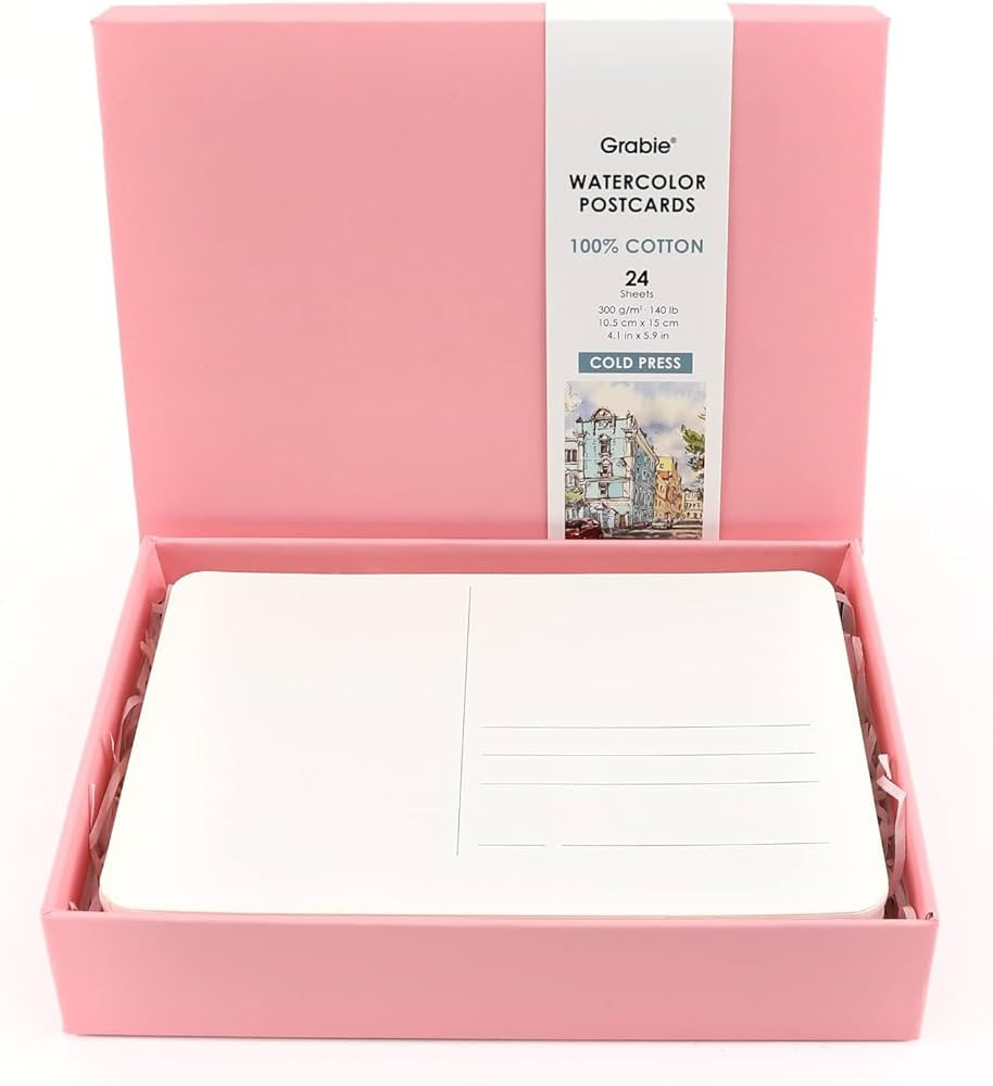 Grabie Watercolor Postcards, 100% Cotton, 24 Sheets, 4.1x5.9 Inches, 140lb (300gsm), Blank Note C... | Amazon (US)