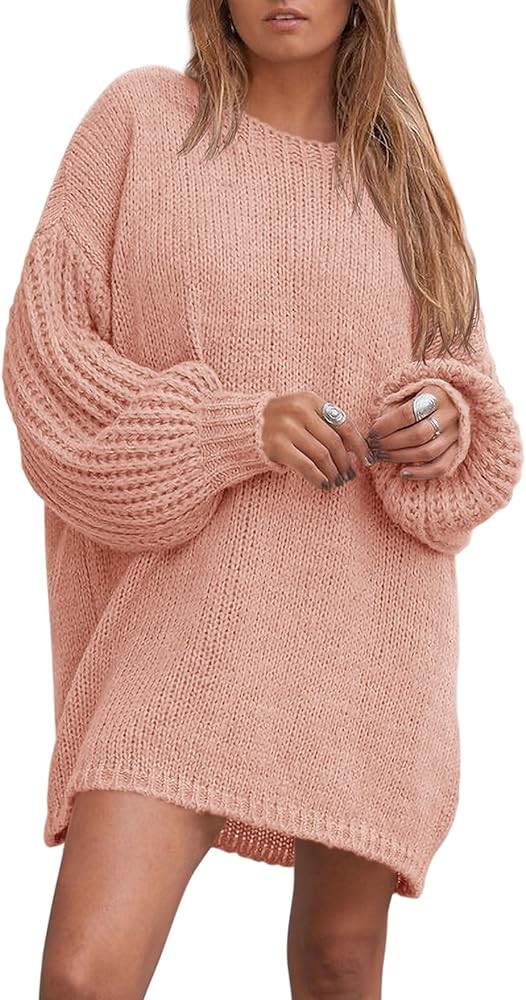 PRETTYGARDEN Women's 2024 Winter Pullover Sweaters Long Lantern Sleeve Crewneck Chunky Knit Slouc... | Amazon (US)