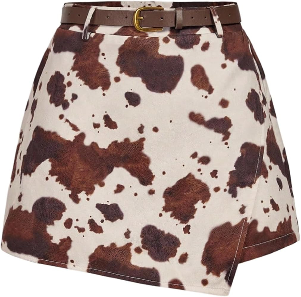 SweatyRocks Women's Cow Print Shorts High Waist Asymmetrical Wrap Skorts | Amazon (US)