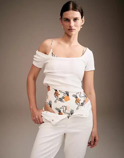 Madewell Second Wave Spaghetti-Strap One-Piece Swimsuit in Seahorse Sketch | Madewell