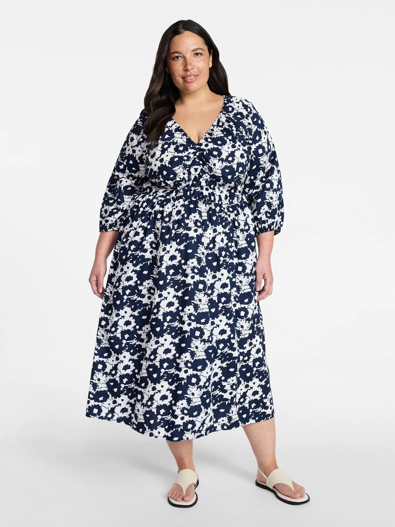 Terra & Sky Women's Plus Size Cinch Waist Midi Dress, Sizes 0X-5X | Walmart (US)