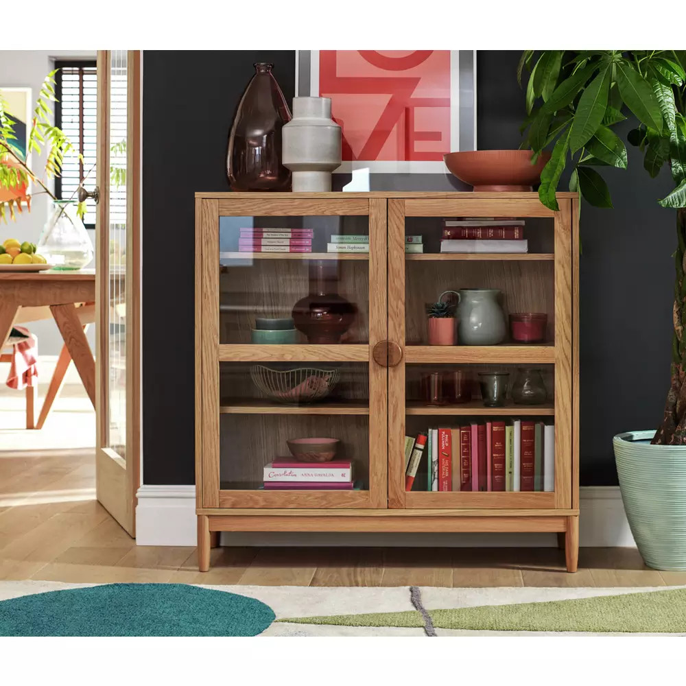 Habitat Cornelia 2 Door Short Display Cabinet - Oak | Habitat UK