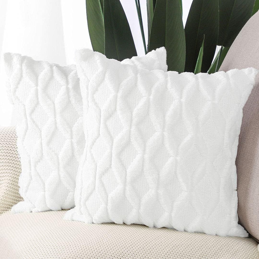 MADIZZ Pack of 2 Soft Plush Short Wool Velvet Decorative Throw Pillow Covers Luxury Style Cushion... | Amazon (US)