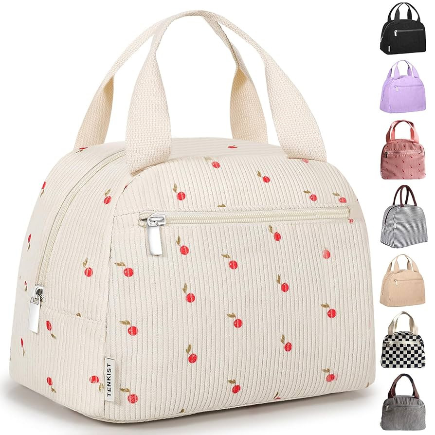 Cute Lunch Box Tote Bag - Corduroy Insulated Cooler Bags for Women - Lightweight Reusable Portabl... | Amazon (US)