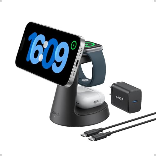 Anker MagSafe Charger Compatible, MagGo 3-in-1 Charging Station, Qi2 Certified 15W Magnetic Wireless Charger Dock Stand, For iPhone16/15/14/13/12 Series, Apple Watch,AirPods,and More(Adapter Included) | Amazon (US)