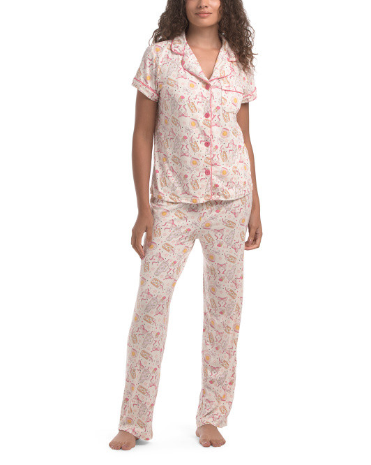 2pc Short Sleeve Notch Collar Pajama Set | TJ Maxx