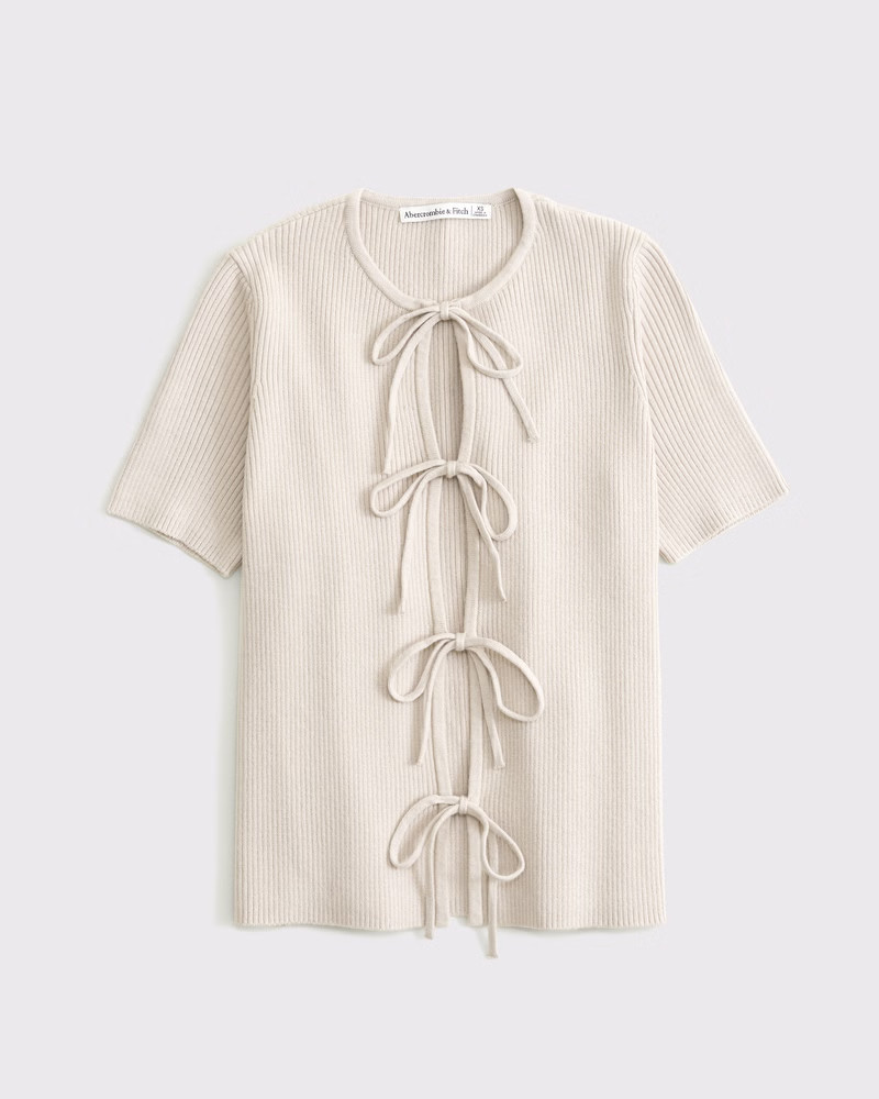 Women's Short-Sleeve Tie-Front Cardigan | Women's Tops | Abercrombie.com | Abercrombie & Fitch (US)