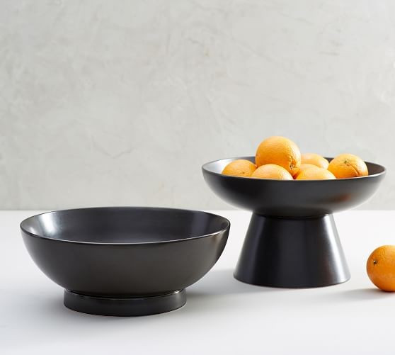 Mason Stoneware Footed Serving Bowls - Charcoal | Pottery Barn (US)