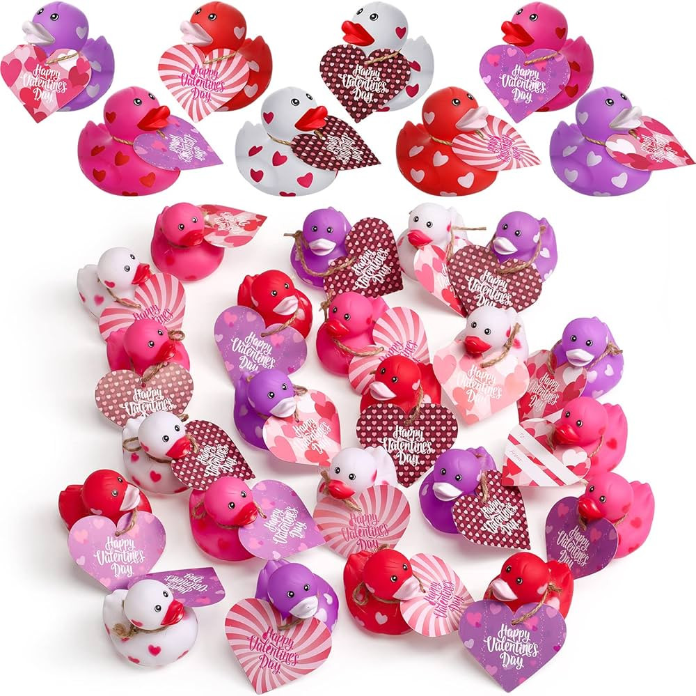 Jerify 12 Pcs 2 Inch Mini Valentine Rubber Duckies with Valentine's Day Gift Cards Rubber Duck To... | Amazon (US)