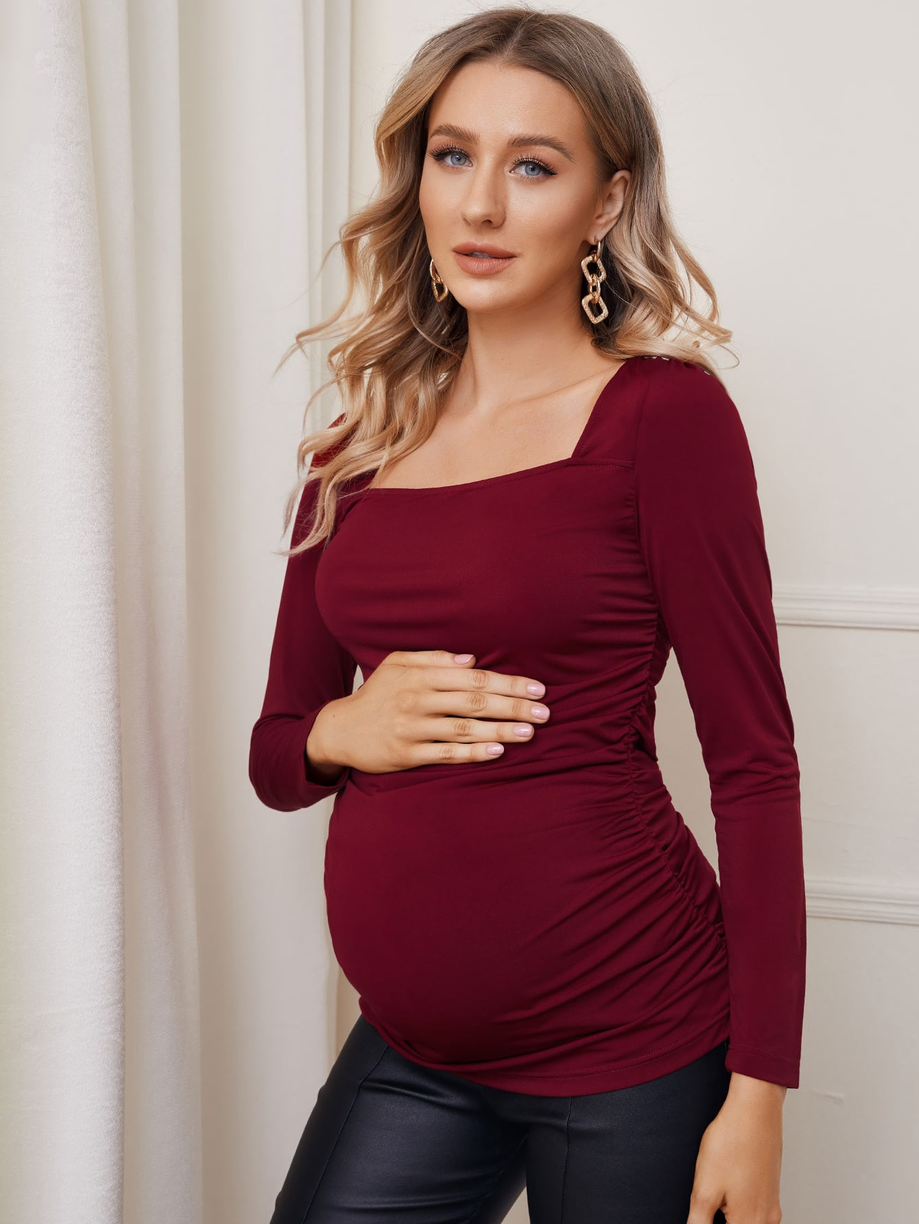 SHEIN Maternity Square Neck Ruched Side Tee | SHEIN