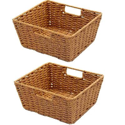 KOVOT Set of 2 Woven Wicker Storage Baskets with Built-in Carry Handles - 9.75"L x 8.5"W x 4.5"H | Target