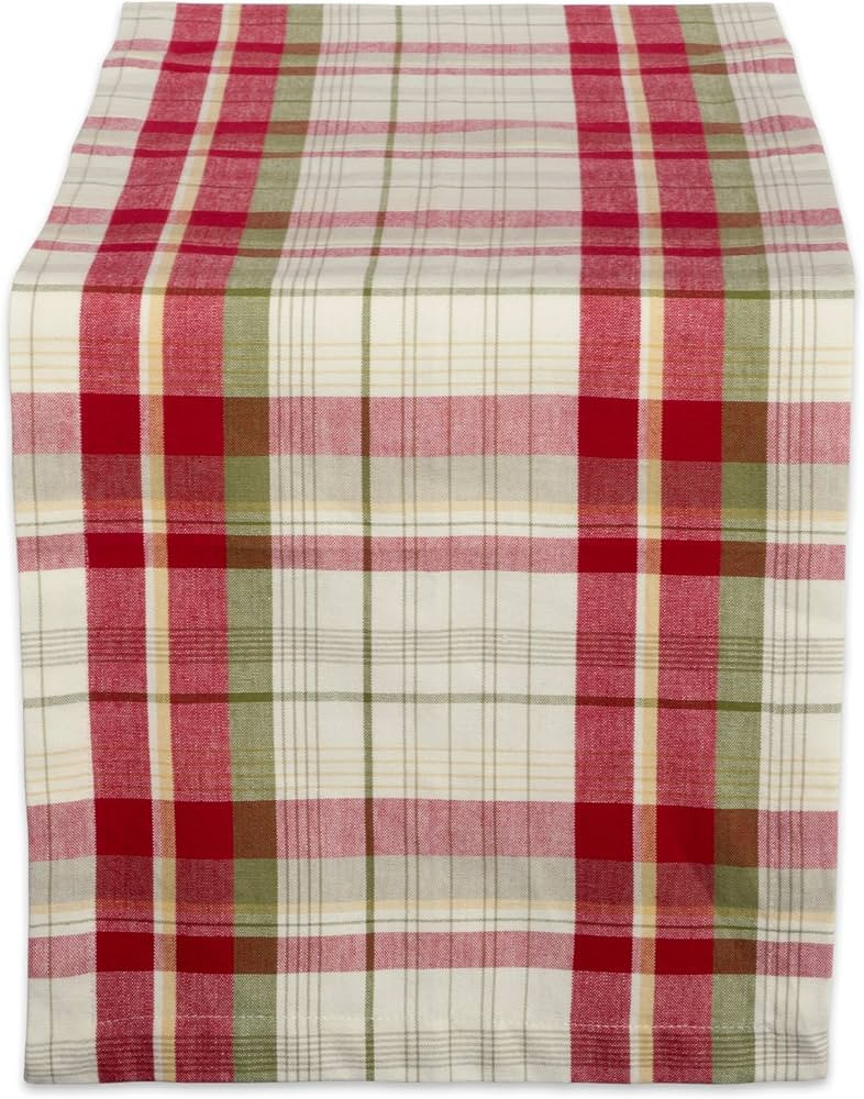 DII Orchard Plaid Collection Linen Tabletop Essentials, Table Runner, 14x108, Taupe/Red | Amazon (US)