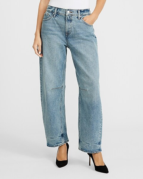 Mid Rise Light Wash Barrel Jeans | Express