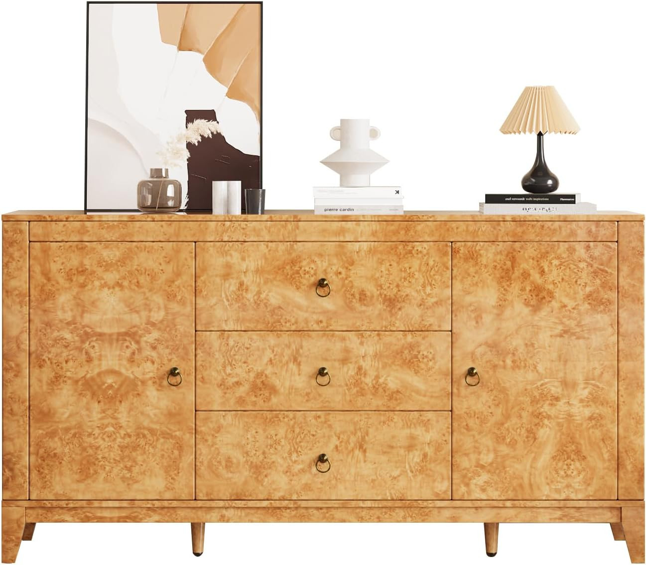 60" Glossy Burl Wood Sideboard Buffet with Storage | Amazon (US)