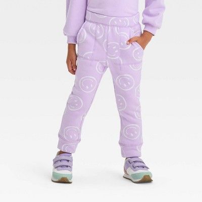 Grayson Mini Toddler Girls' Smiley Fleece Jogger Pants - Purple | Target